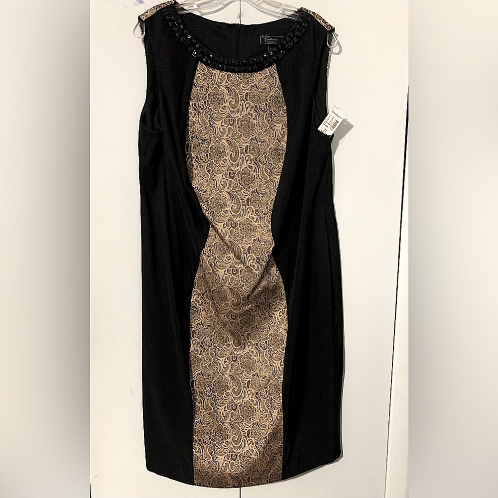 Gold & Black Jacquard Panel Dress